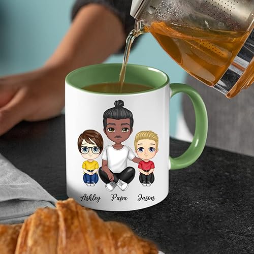 Miniatura 5 de Taza de café del día del padre para papá de hija e hijo. Taza del mundo con el mejor papá del mundo. Taza divertida con nombre personalizado,