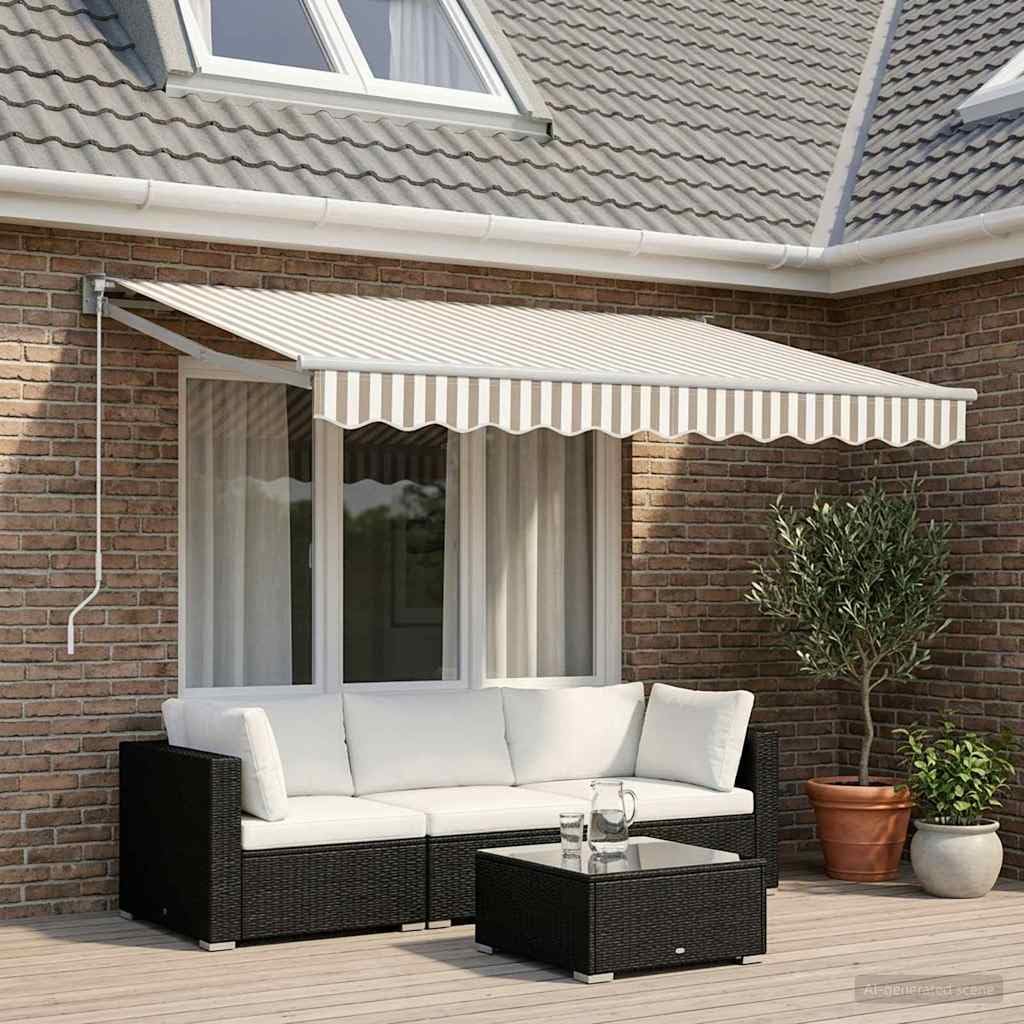 Tenda da sole estensibile con manovella, 3,5 x 2,5 m, grigio chiaro, bianco | Pratica protezione solare per terrazza e giardino. Robusto telaio in alluminio con manovella per montaggio a parete.