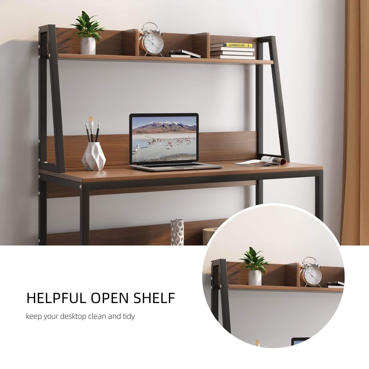 Computer Desk with Hutch and Shelf 47.2 inch Writing Study Table with