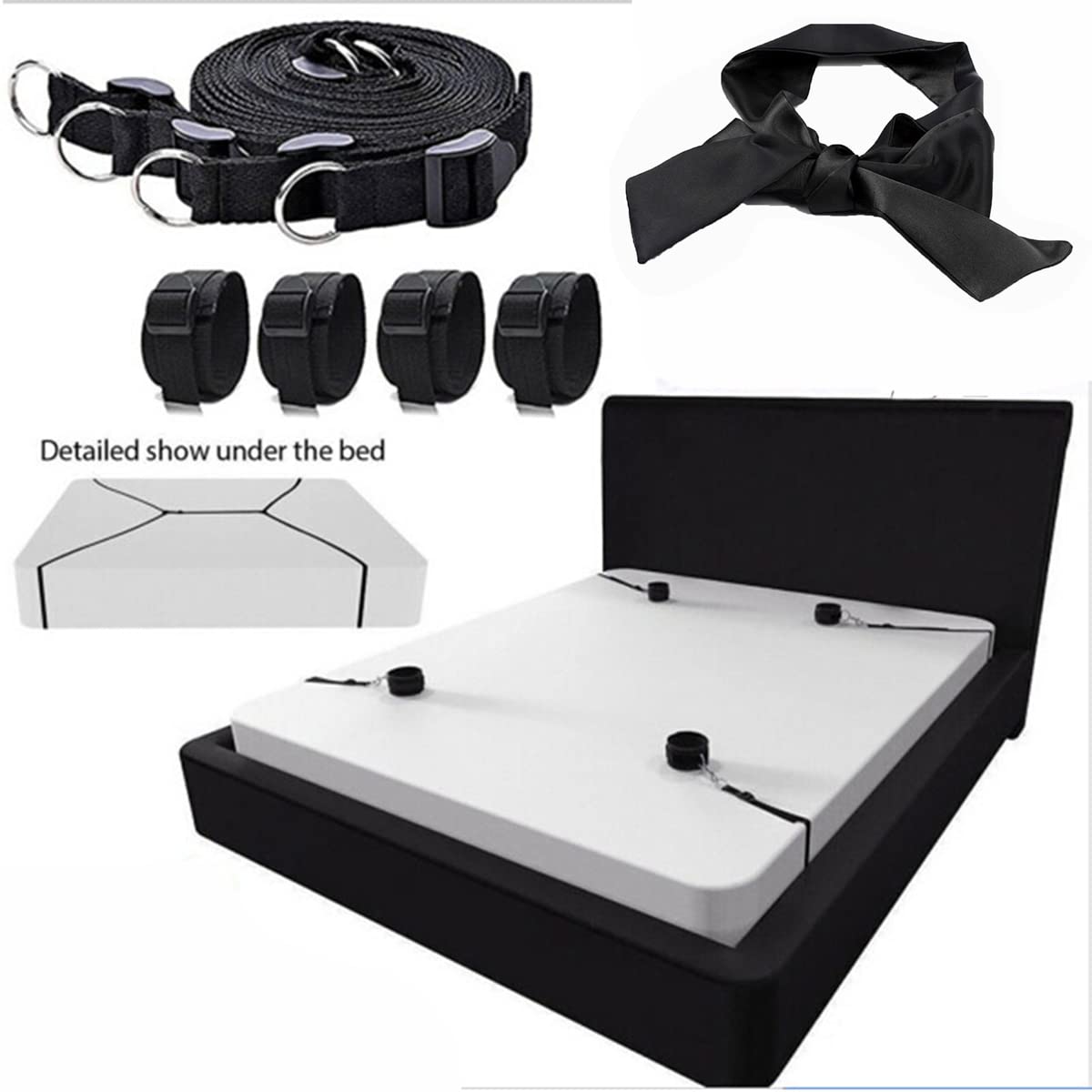 Set Bondage SM Sesso Letto Vincoli con Morsetti per Capezzoli e Maschera per gli Occhi Manette Manette per Piedi Set Letto Giocattoli del Sesso per Principianti e Coppie