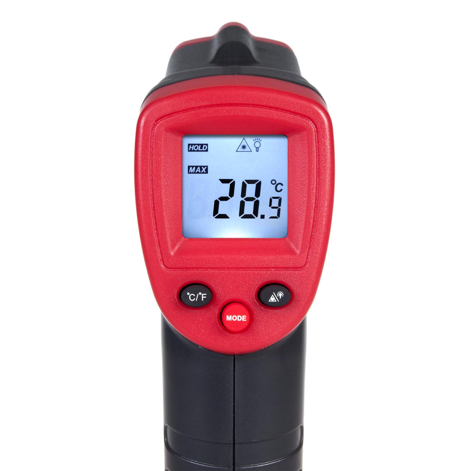 Maclean MCE320 bezdotykowy termometr na podczerwień, pirometr na podczerwień, cyfrowy pistolet temperaturowy, od -50 do +380°C, czerwony/czarny
