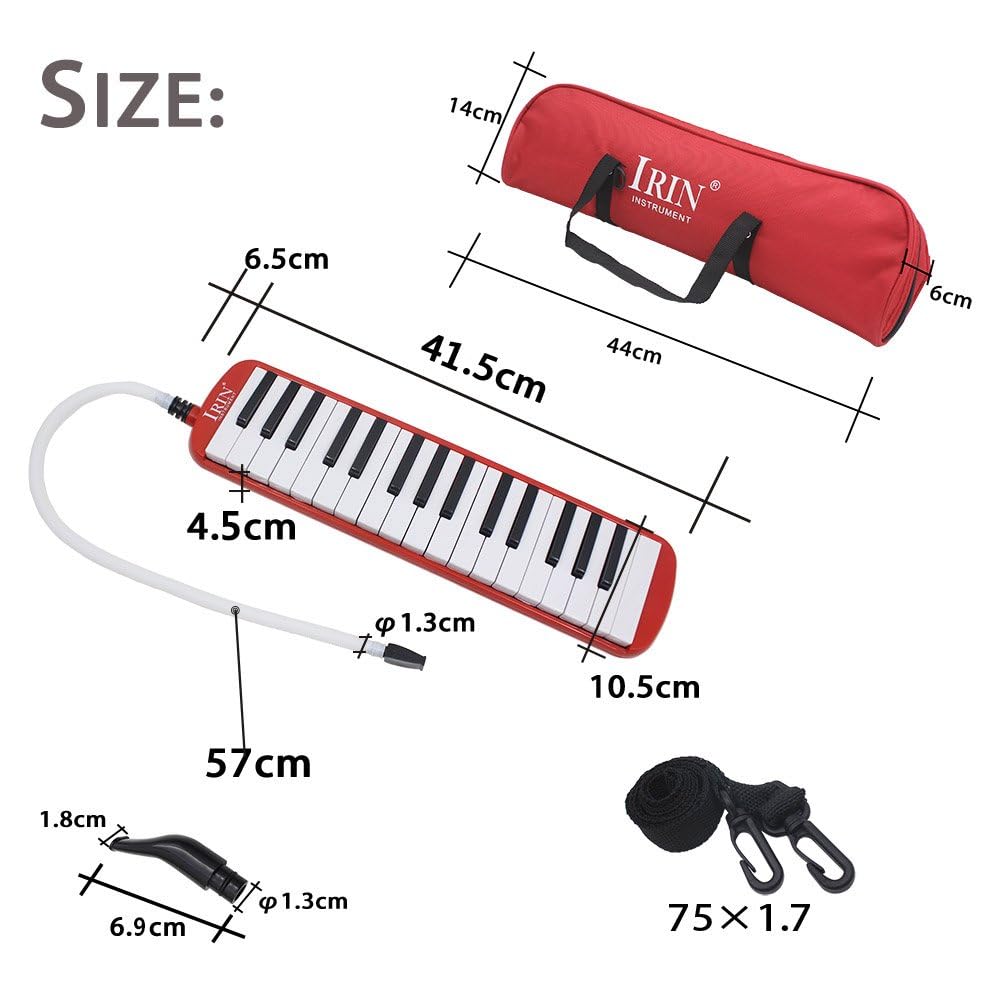 32 Tasten Melodica Musikinstrument Air Piano Keyboard Melodica Instrument mit Tragetasche (rot)