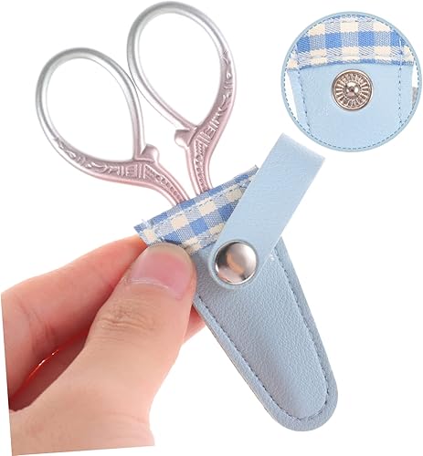 Miniatura 4 de EXCEART 1 Set Pliers Leather Sewing with for Scissors Cover Artwork Small Scissor Hairdressing Straight Stainless Blue Plaid Cases Tool Crafting