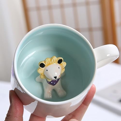 Taza de café con león en el interior de un león, tazas con cuchara, tazas de té de cerámica divertidas con cuchara, regalo de cumpleaños para