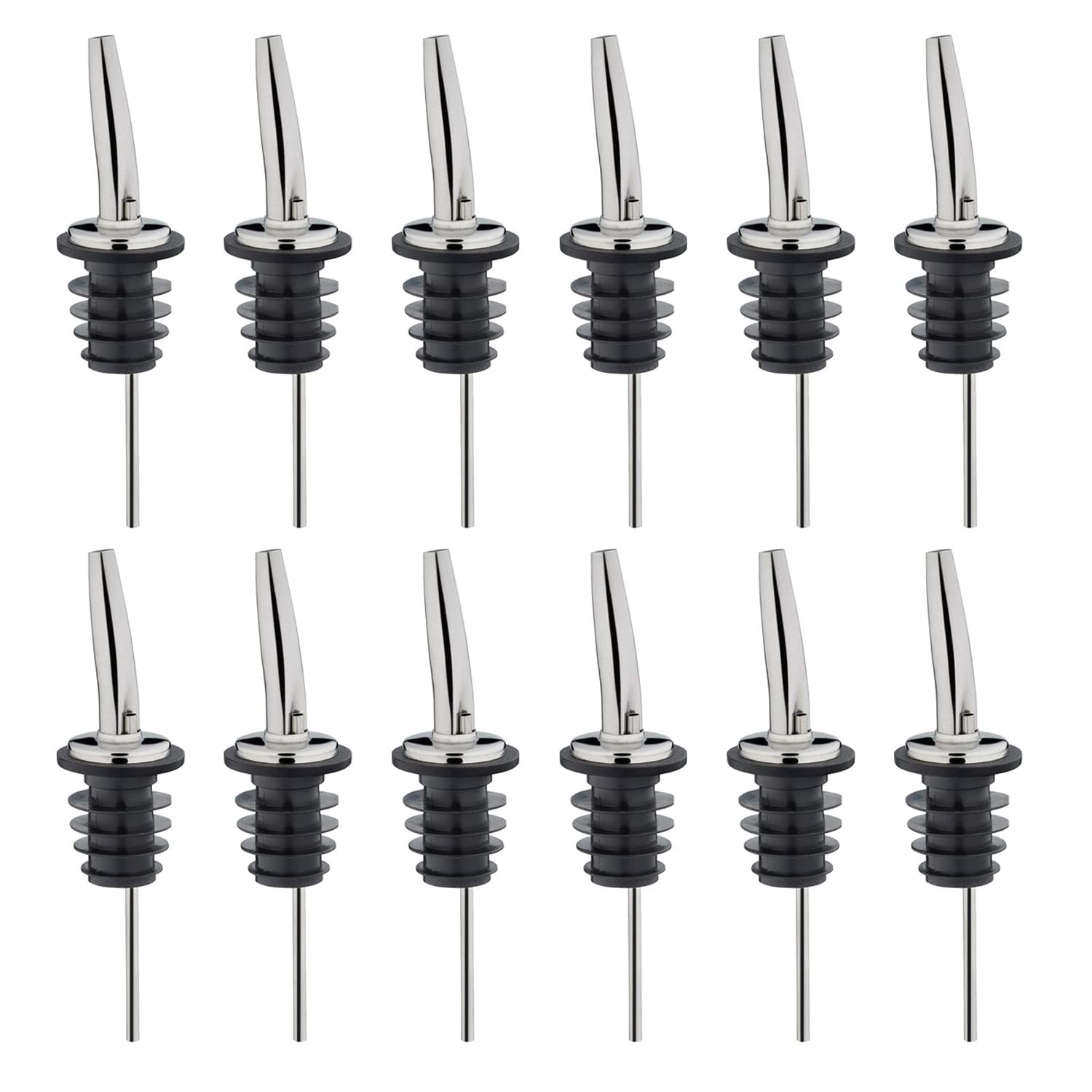 Westmark 12 vertedores de bebidas espirituosas y aceite para botellas, con tubos de aire, acero inoxidable, tapón de plástico, Inox Gastro, plata, 47322610