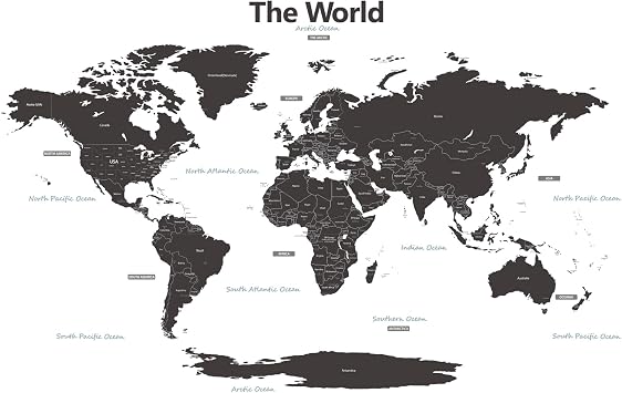 DECOWALL DLT-1609G Modern Grey World Map Kids Wall Decals Wall Stickers Peel and Stick Removable Wall Stickers for Kids Nursery Bedroom Living Room (XLarge)