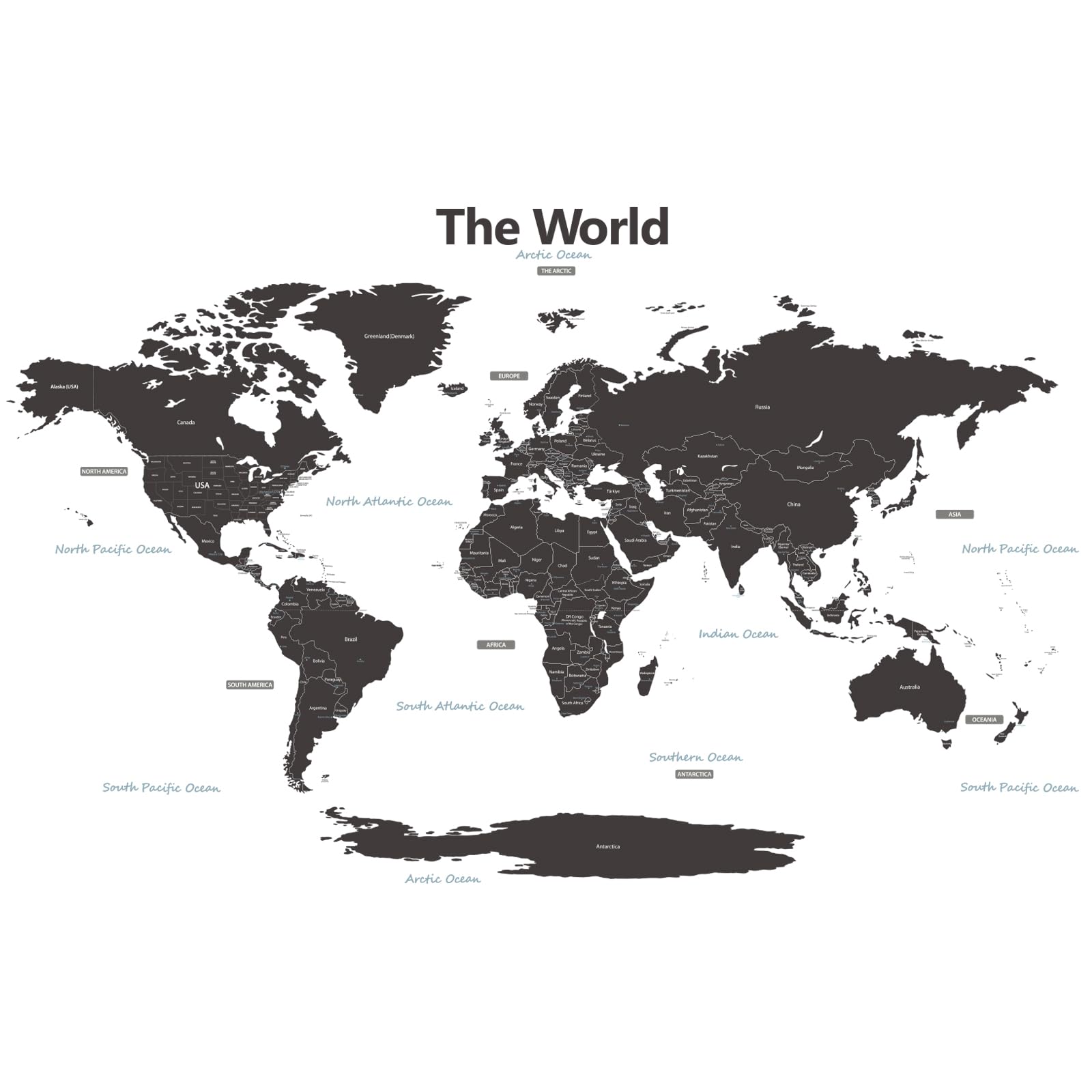 Modern Grey World Map Kids Wall Stickers