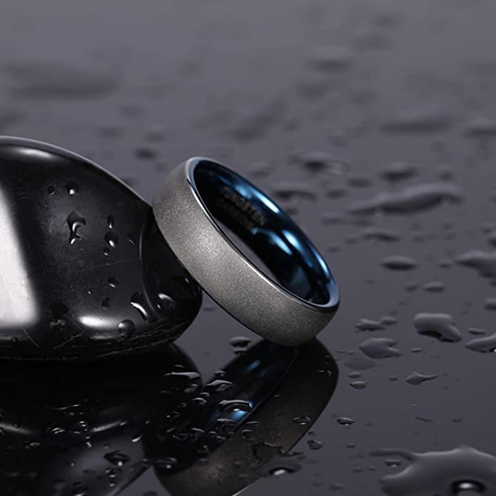 Anello Incisione Personalizzata Tungsteno Uomo Moderno, Rotondo Opaco 6MM Anello per Fidanzamento Uomo Blu Argento