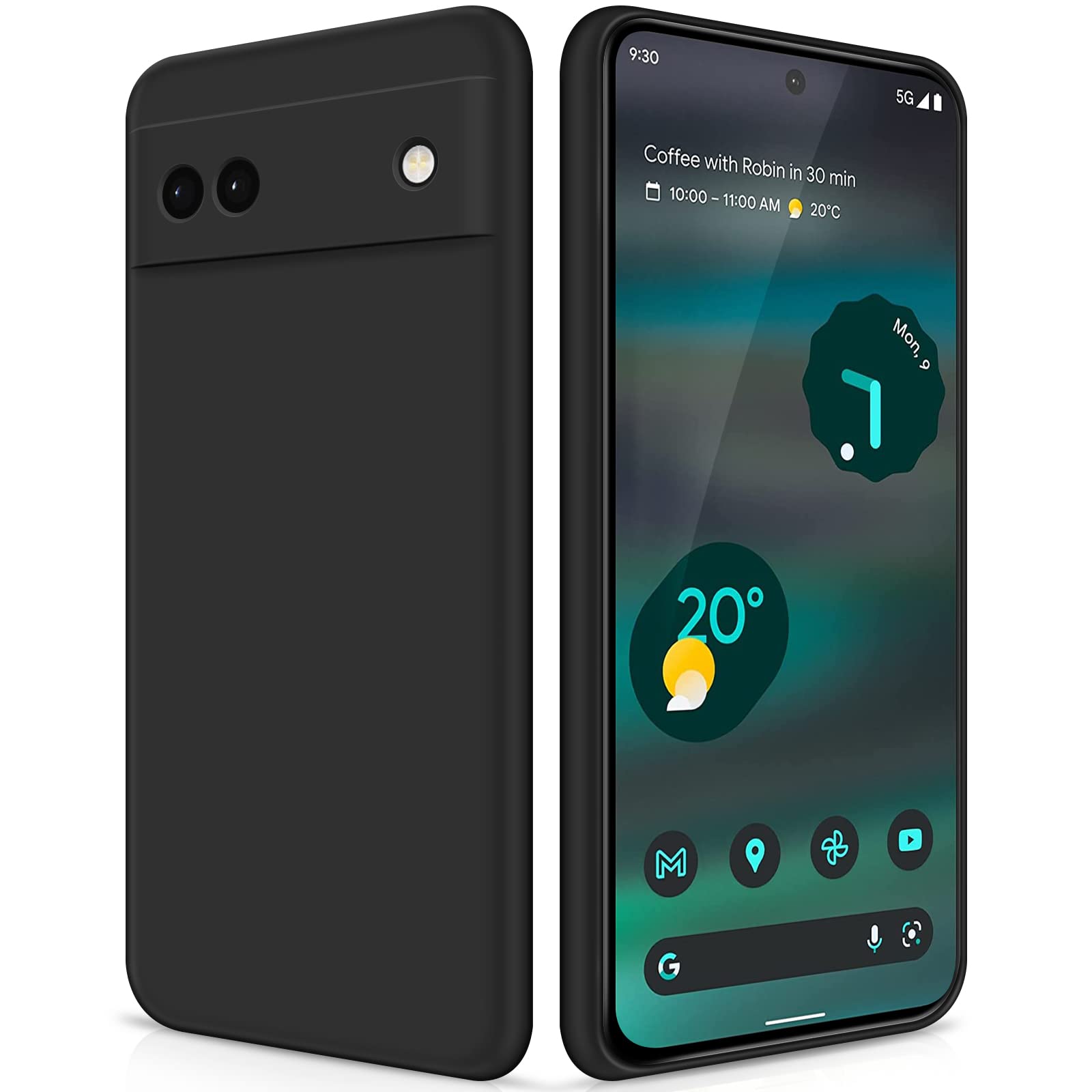 GiiYoon Silicone Case for Google Pixel 6A, Black | Full Body Silky Soft Touch, Camera Protection, Shockproof Cover, Microfiber Lining