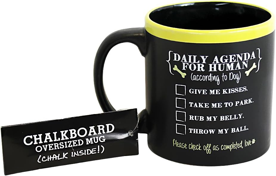 Daily Agenda for Human Chalk Ceramic Coffee Mug, 22 fl. oz, Black