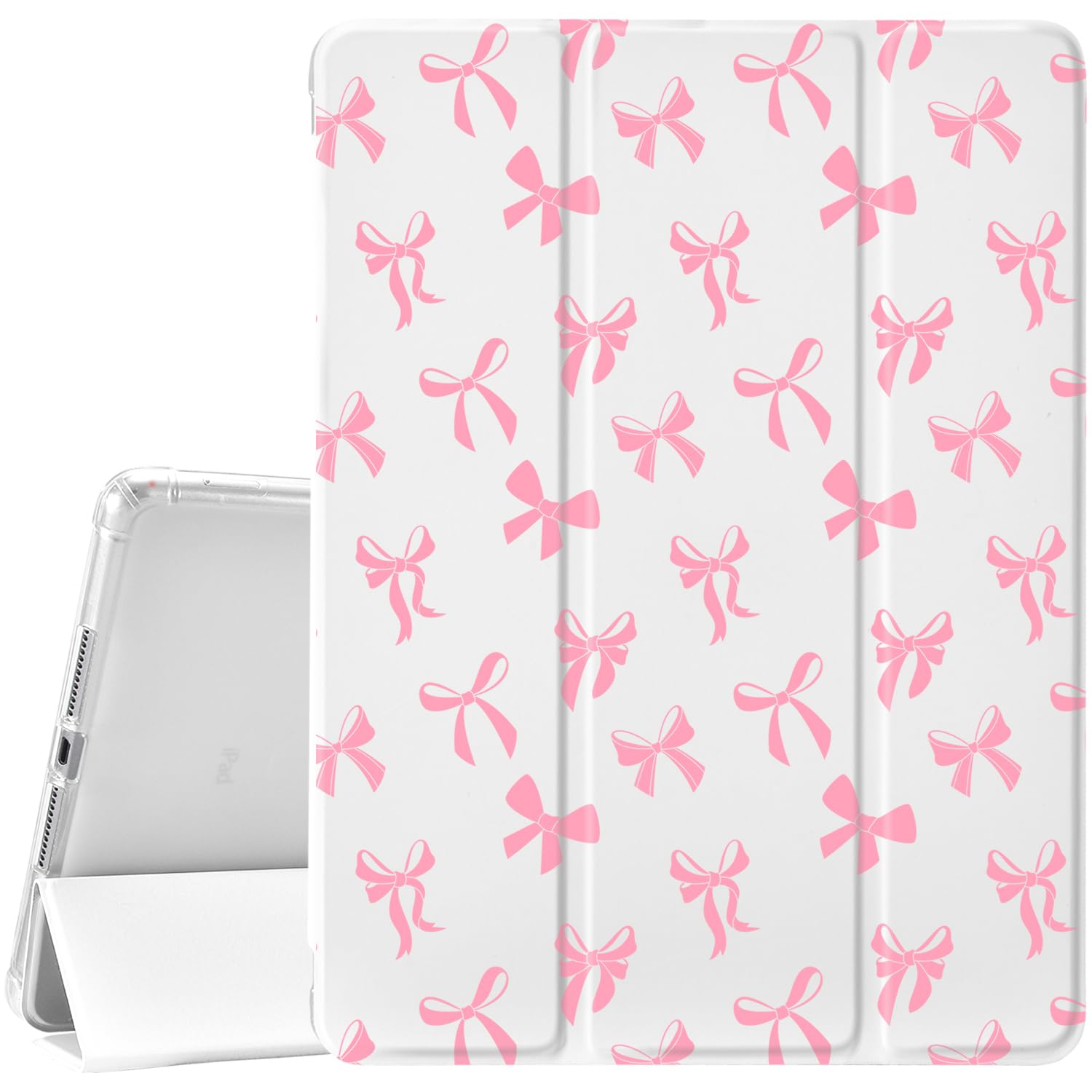 Idocolors Cute Bowknot Pad Case for 10.9 Inch iPad 2022/2025, Clear TPU Smart Stand Back Cover with Pencil Holder, for iPad 10th/11th Generation Auto