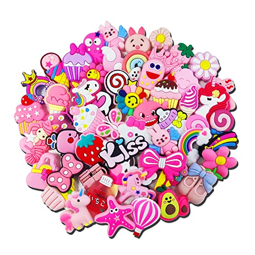 30 dijes de zapatos rosas al azar para dijes de cocodrilo, decoración de zapatos de PVC para zapatos zuecos, pulseras, pulseras, regalo de fiesta para adolescentes, mujeres y hombres, Cloruro de