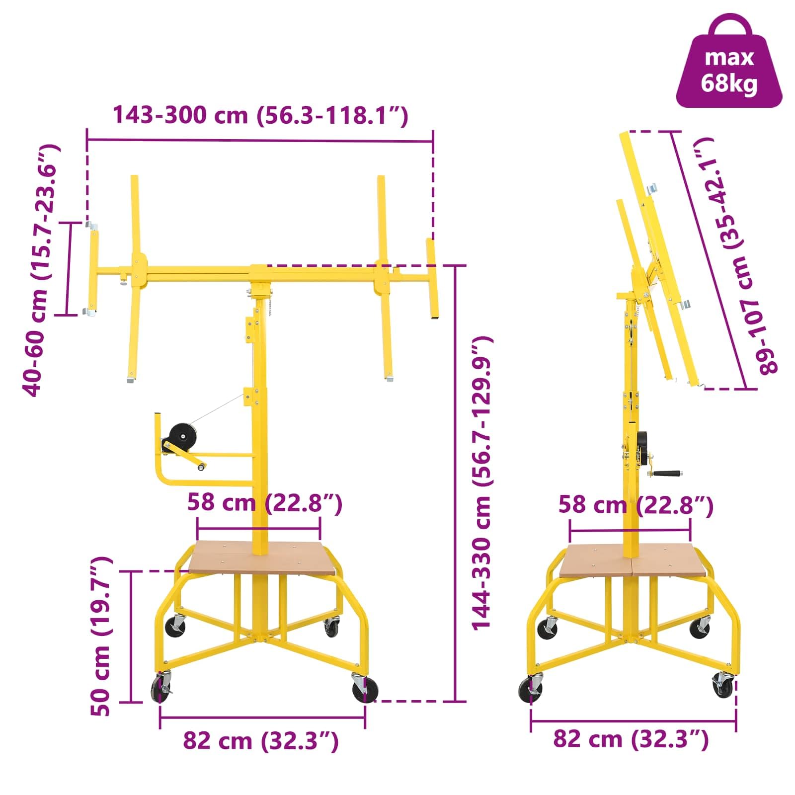 vidaXL Elevador de placa de yeso Acero Amarillo