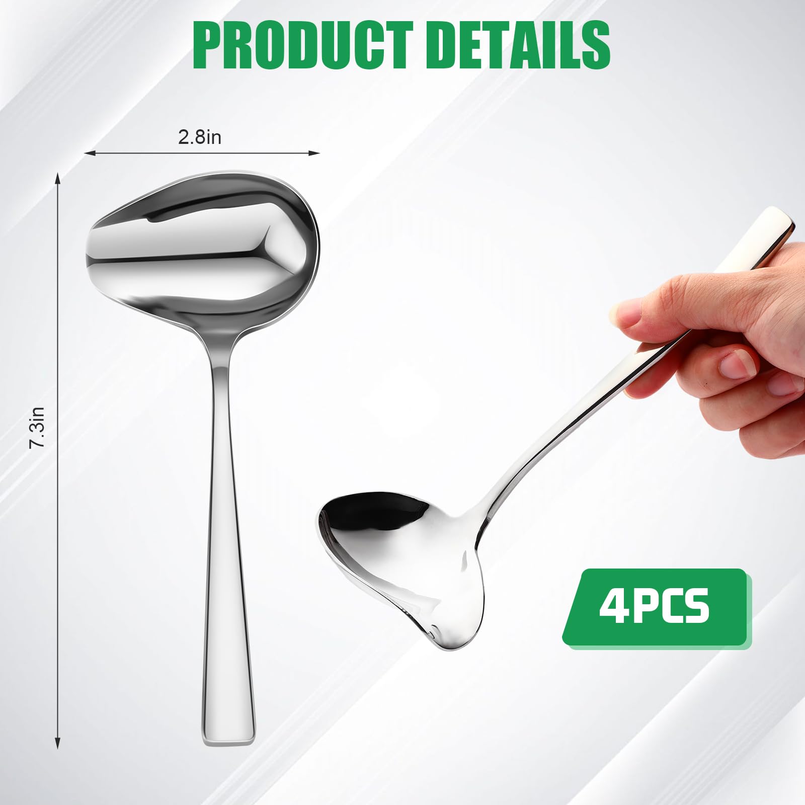 Mifoci 4 Pcs 7.3 Inch Stainless Steel Sauce Gravy Ladle Saucier Drizzle Spoon with Spout Sauce Spoon Small Ladles for Serving Chocolates Kitchen, Silver