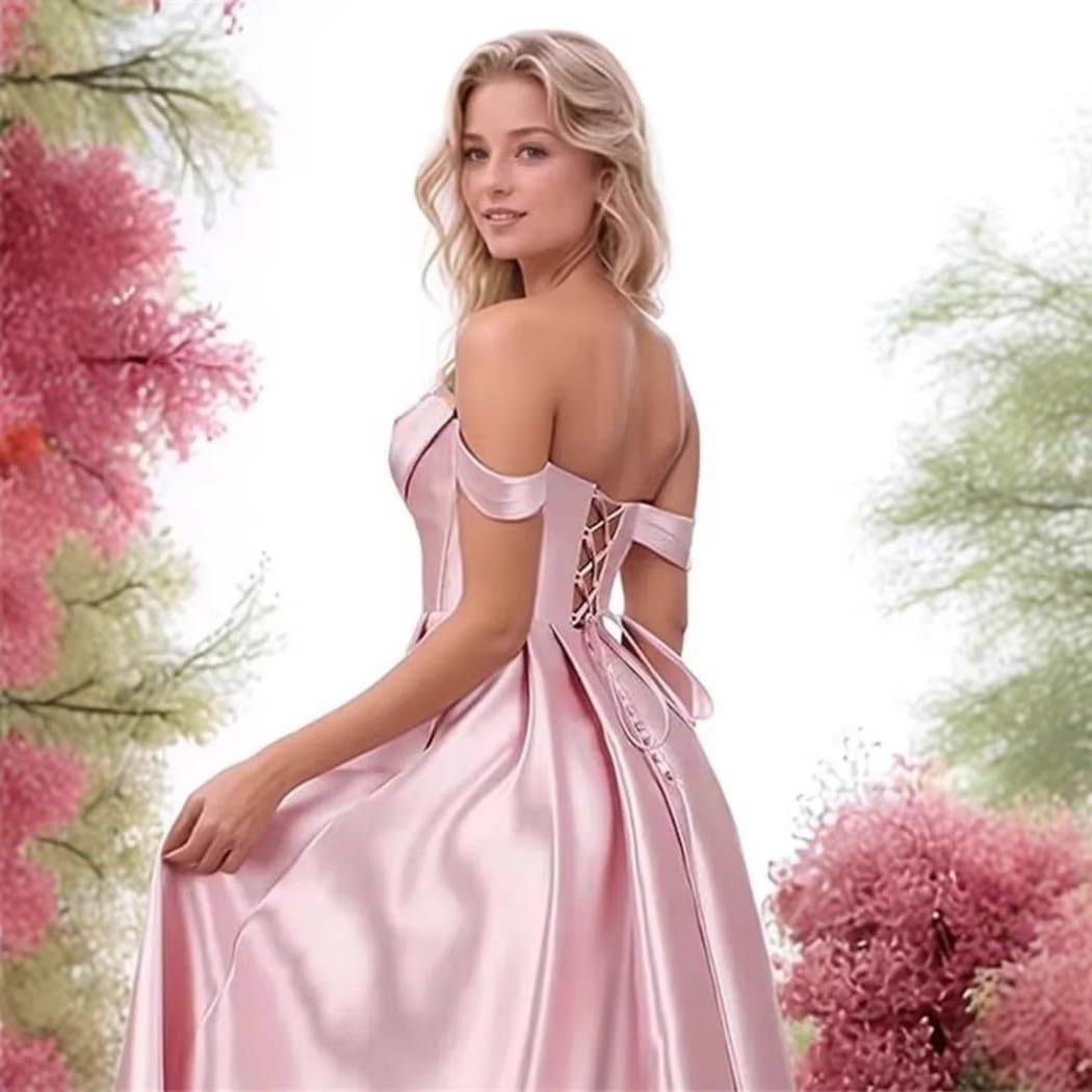 Vestido de dama de honor de satén con hombros descubiertos para mujer, vestido de fiesta de graduación | Satén, vestido de fiesta, vestidos de dama de honor