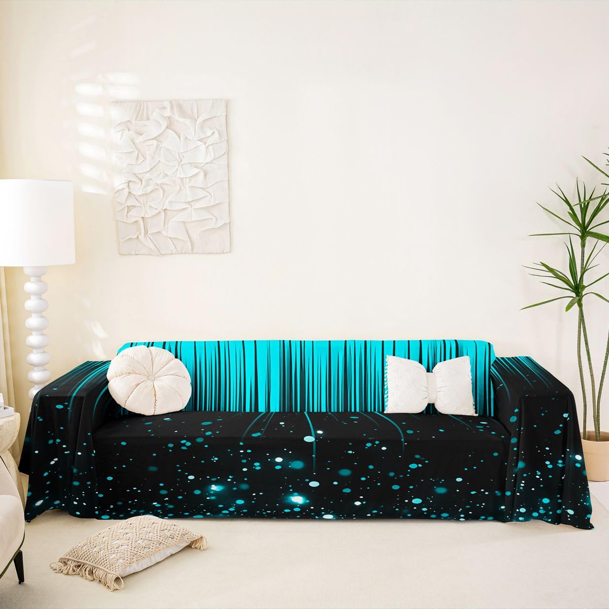 Homewish Funda de sofá a rayas verde azulado y negro, 180 x 340 cm