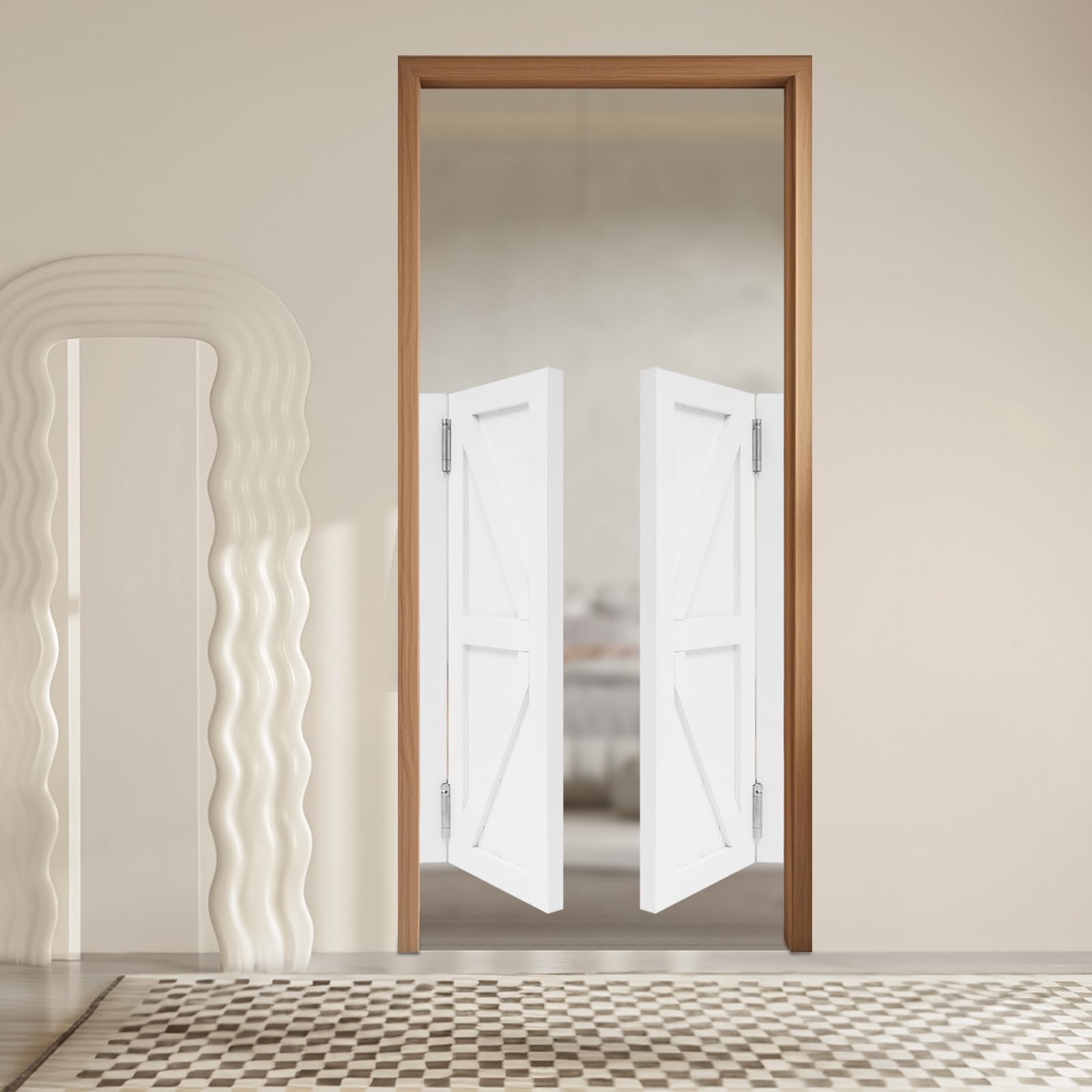 Porta a battente in legno di pino con motivo simmetrico, adatta per ingresso cucina, soggiorno, ufficio (bianco, 90 x 70 cm)