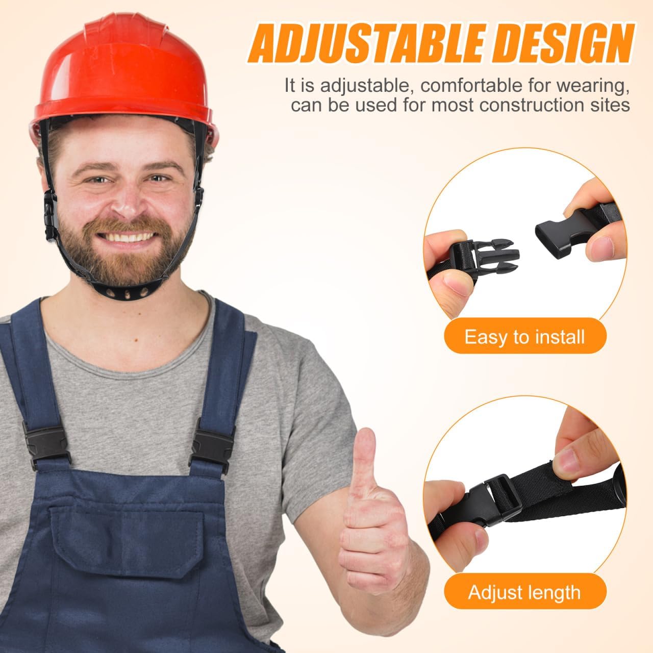 6 Pcs Hard Hat Chin Strap, 22 Inch Adjustable Polyester Universal Helmet Accessories, Construction Site Industrial Protective Gear Replacement
