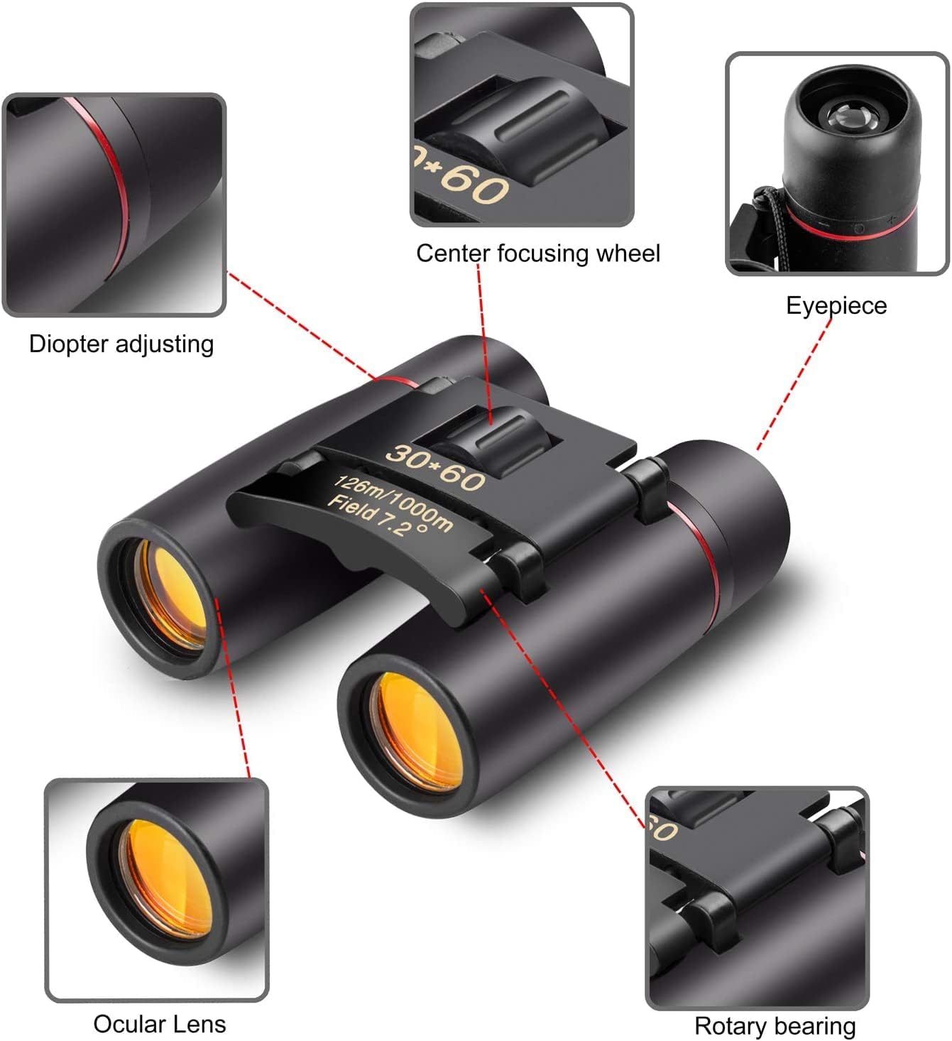30 x 60 Small Binoculars Compact for Adults Kids, Mini Binocular for
