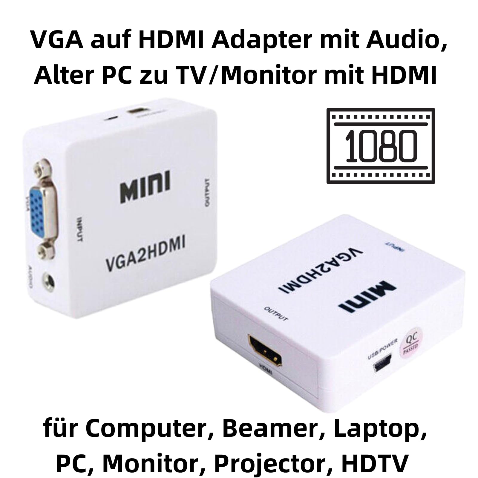 B04C KW Mini VGA auf HDMI Konverter – 1080P HD Upscaler mit USB Stromversorgung – Ideal für Fernseher und Monitore