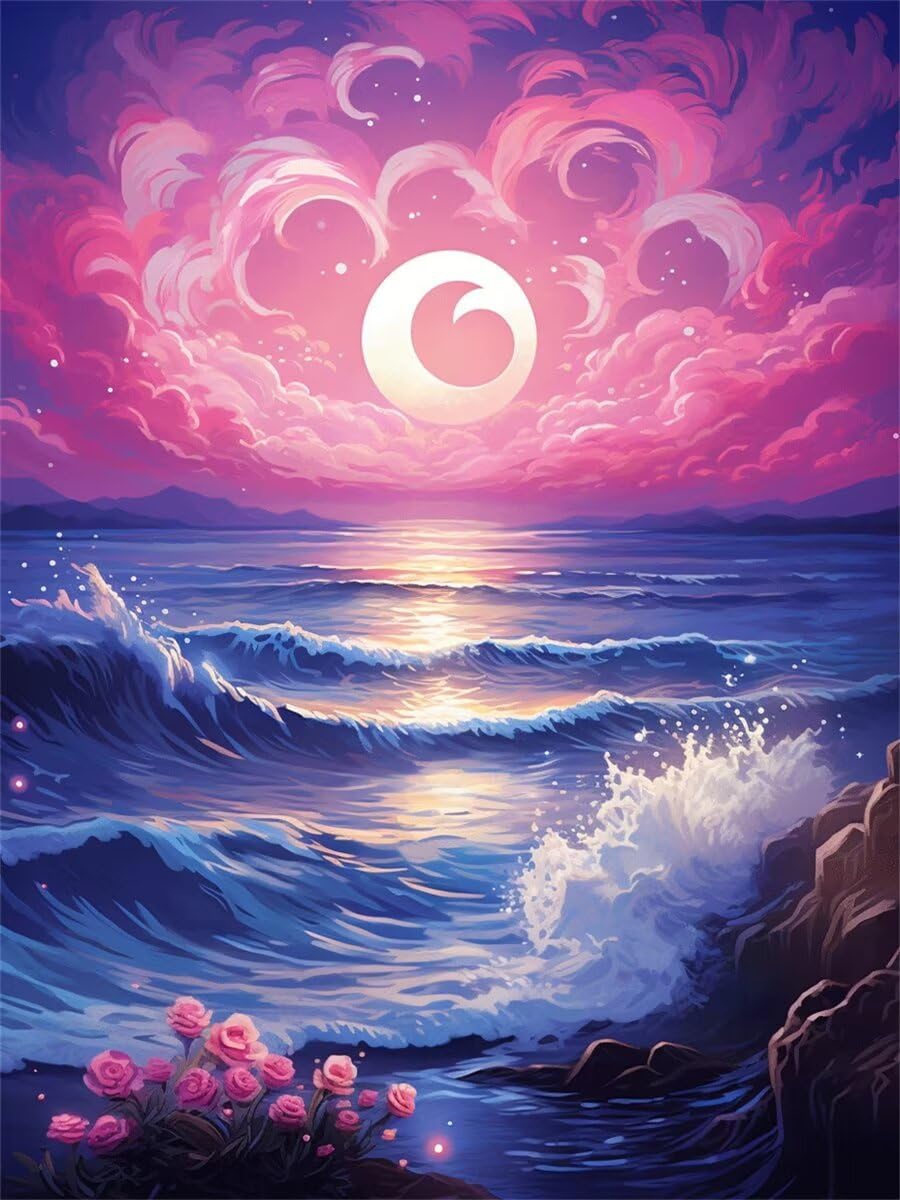 Broderie peinture bricolage diamant anti-stress : fini l'ennui avec ce paysage 70x80cm