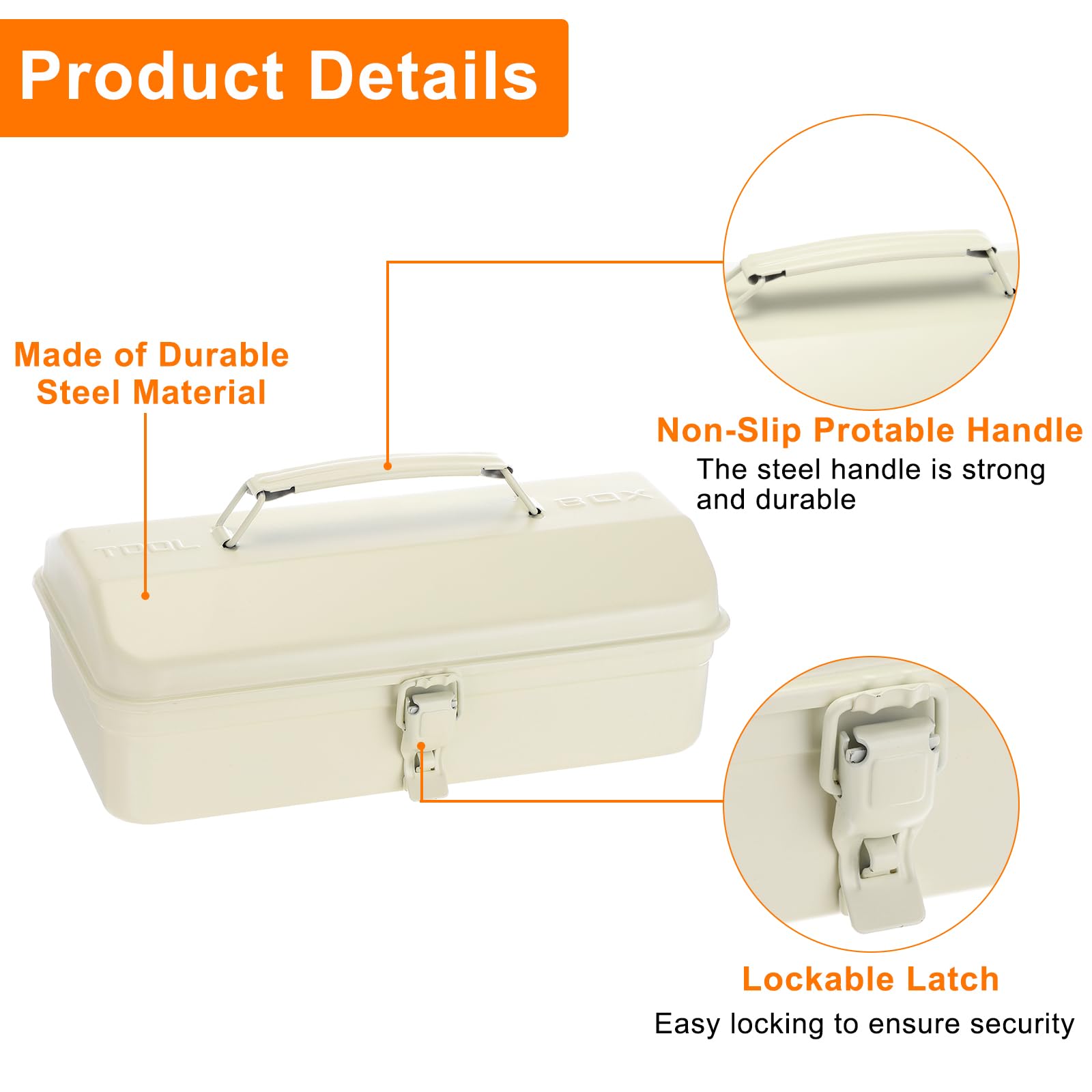 QUARKZMAN Caja De Herramientas Portátil De Acero De 11.4" Estilo Tejado Con Cierre De Pestillo Metálico Para Taller Doméstico O Automóvil, Blanca