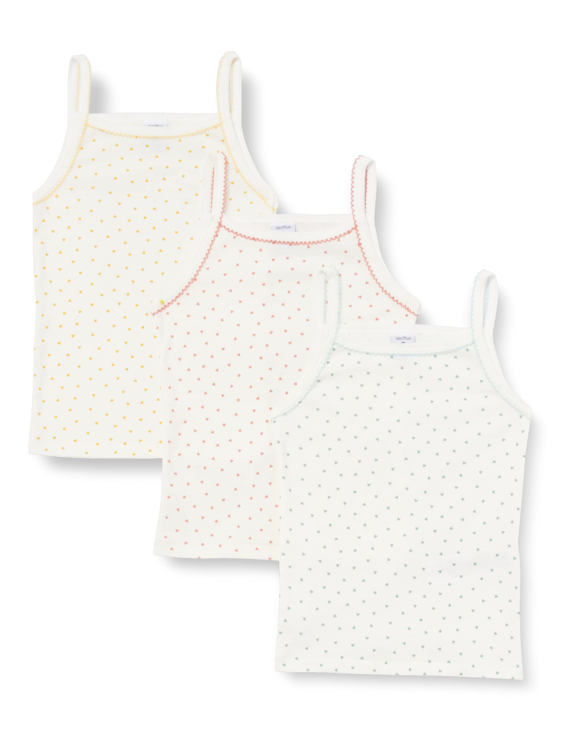Petit Bateau Girls' Cotton and Linen Blend Strappy Vest Tops - 3-Pack Style A04CS Sizes 3-12 Years