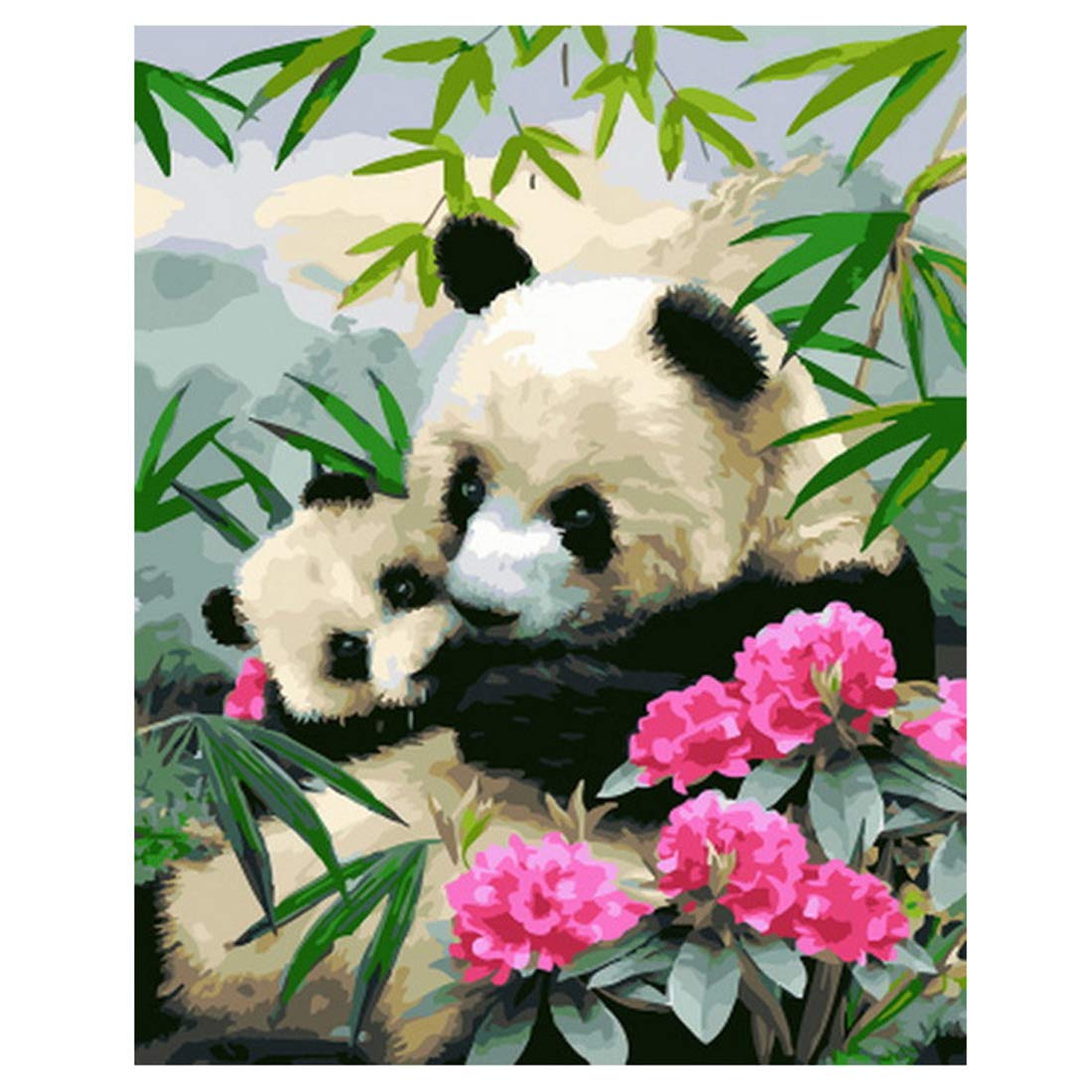 Wincy Shop Panda Painting Diy Paint by Numbers with Acrylic Paints for Adults Beginner Kids (with Frame, Panda Mother and Baby)