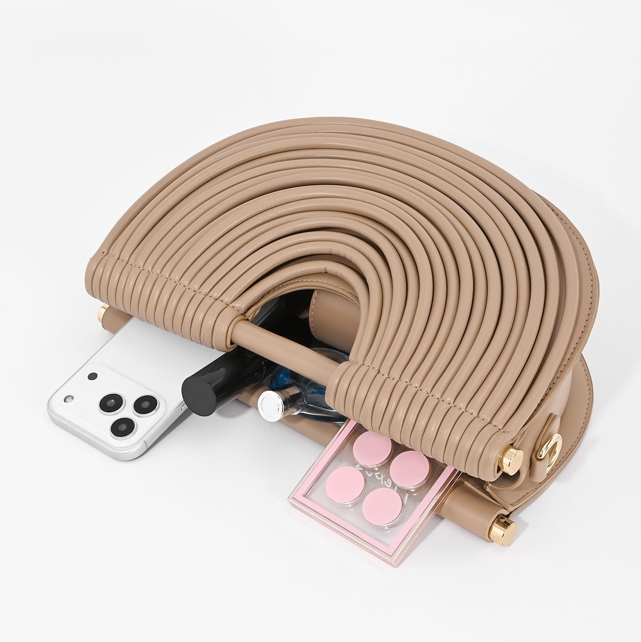 Half-Moon Clutch Purse for Women Wedding Woven Evening Shoulder Bag Top Handle Gold Party Prom Handbag - Image 5