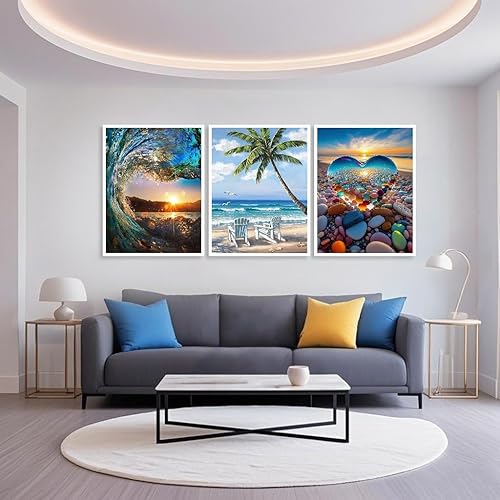 Miniatura 7 de Mowana Kits de arte de diamantes para adultos, kits de pintura de diamantes para principiantes, kits de manualidades con vista al mar, 5D, para