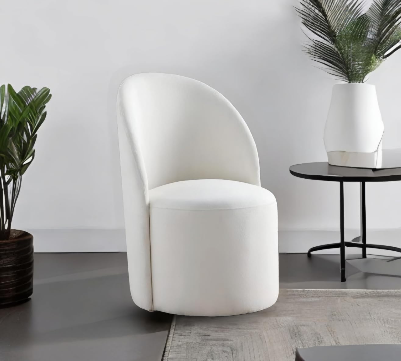 TANUSH FURNITURES Modern White Round Back Accent Chair for Living Room - Upholstered Barrel Chair for Small Spaces