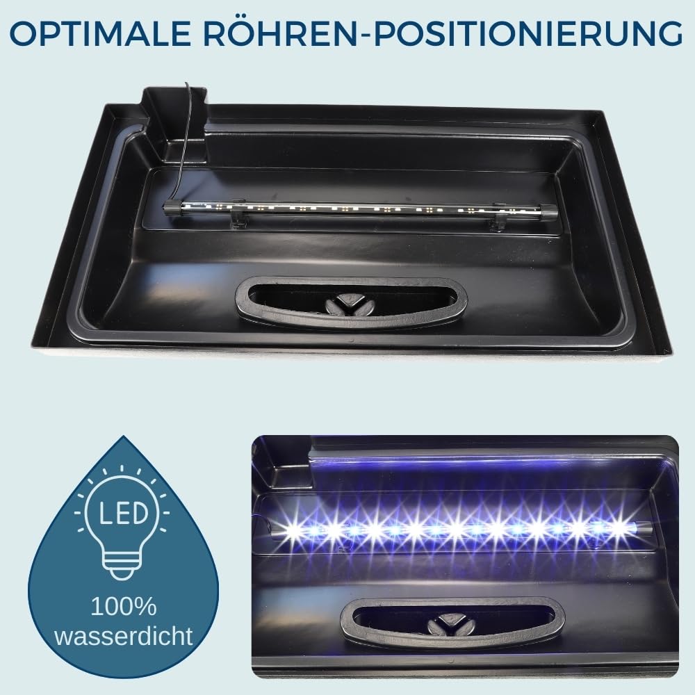 GarPet Aquarium Abdeckung LED 60x30 cm Schwarz Mit Licht Terrarium Beleuchtung