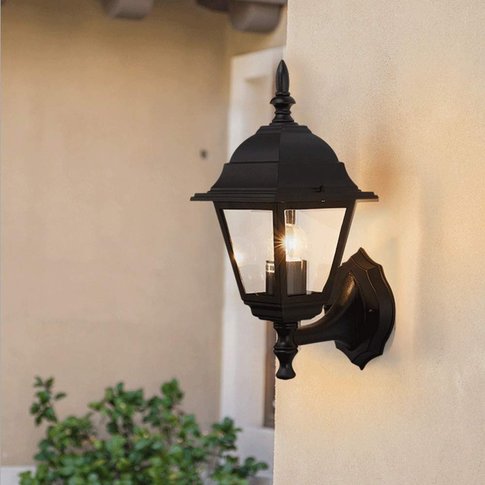 Aplique LED exterior negro vintage de 4 lados para jardín