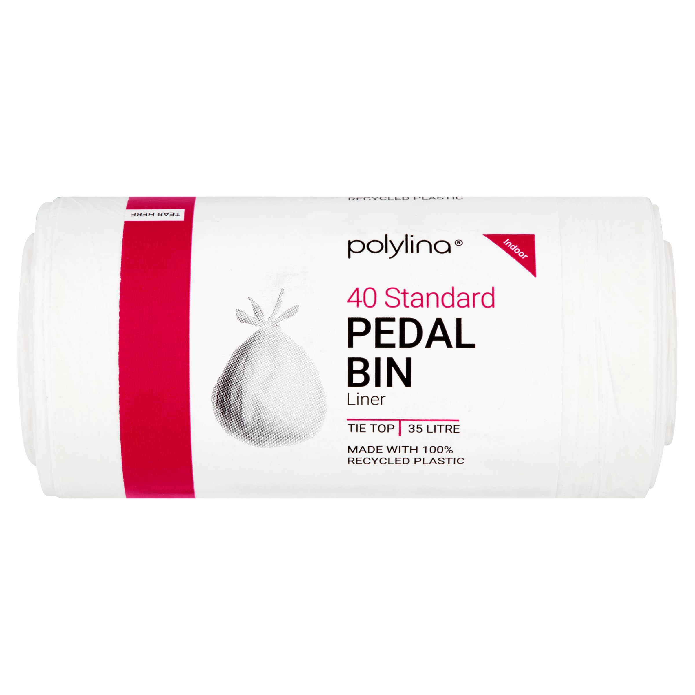 Pedal Bin Liners, 35 Litre, 40 Tie Top White Bin Bags, Recyled Plastic, Kitchen Waste & Large Indoor Bins