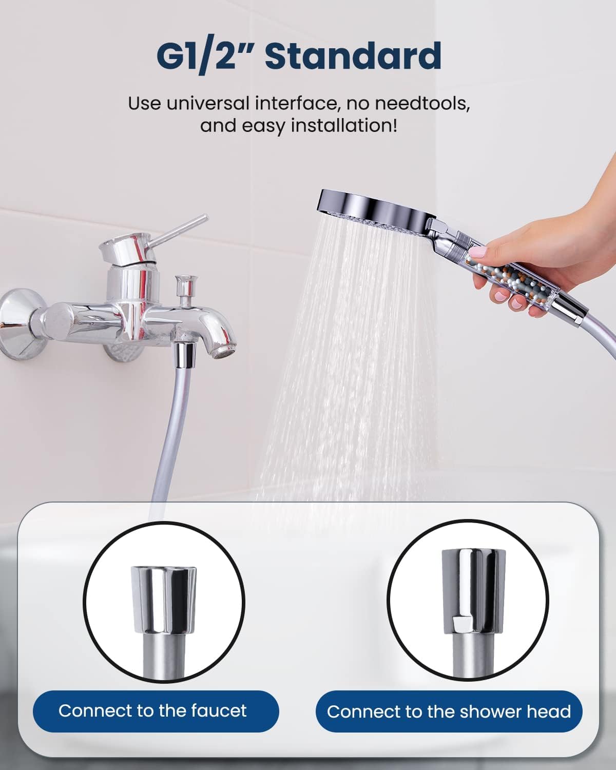 YEAUPE PRO - Tubo flessibile per doccia con protezione contro la torsione, 160 cm, attacco standard da 1/2", flessibile e resistente alle pieghe, adatto all'acqua potabile e testato a pressione
