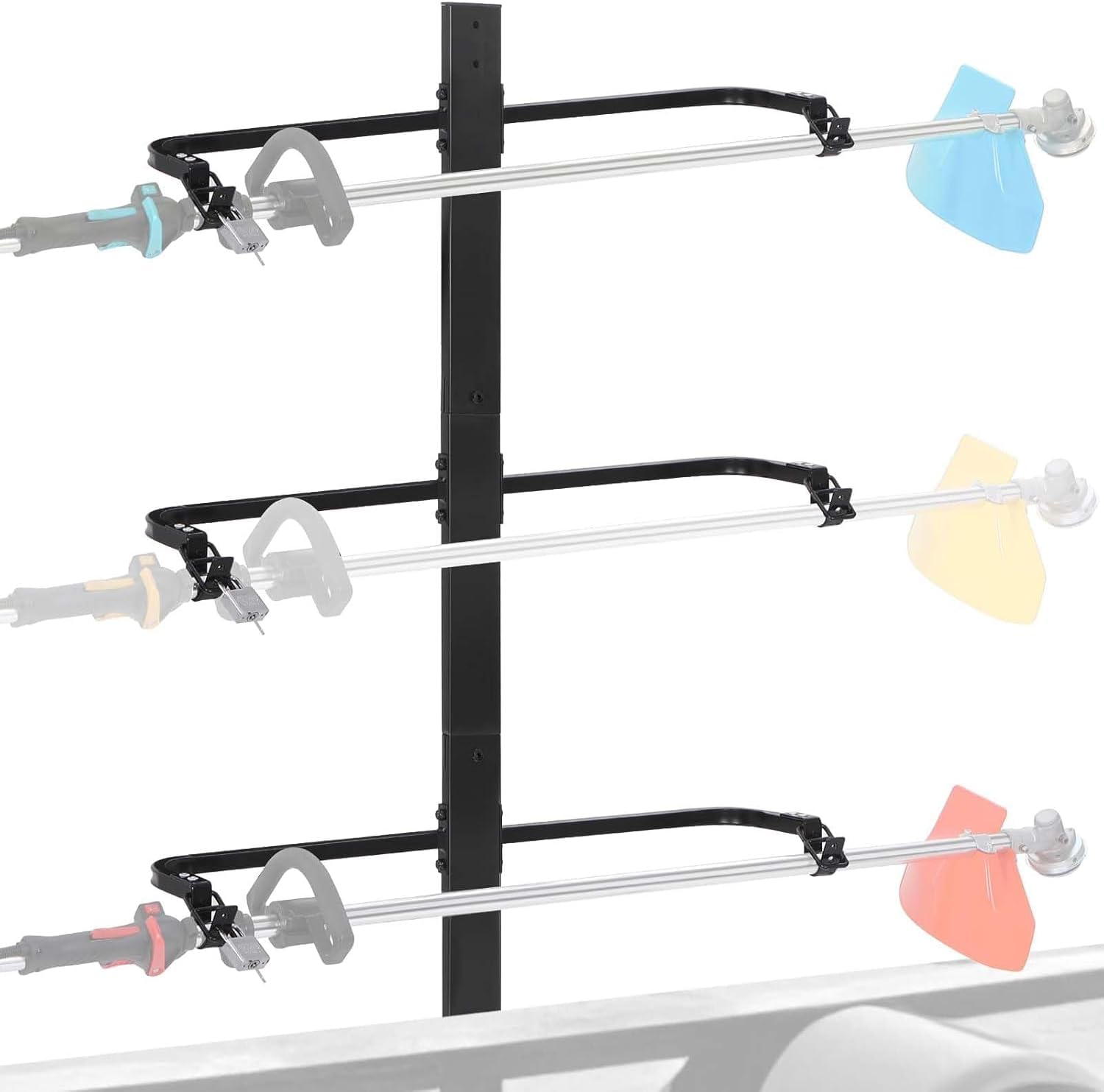 CAROD Weed Eater Rack for Open Trailer, 3 Place Trimmer Racks Weedeater Rack for Enclosed Trailers & Walls, Steel Landscape Truck Holder Lawn Equipment Accessories with Locks Dark