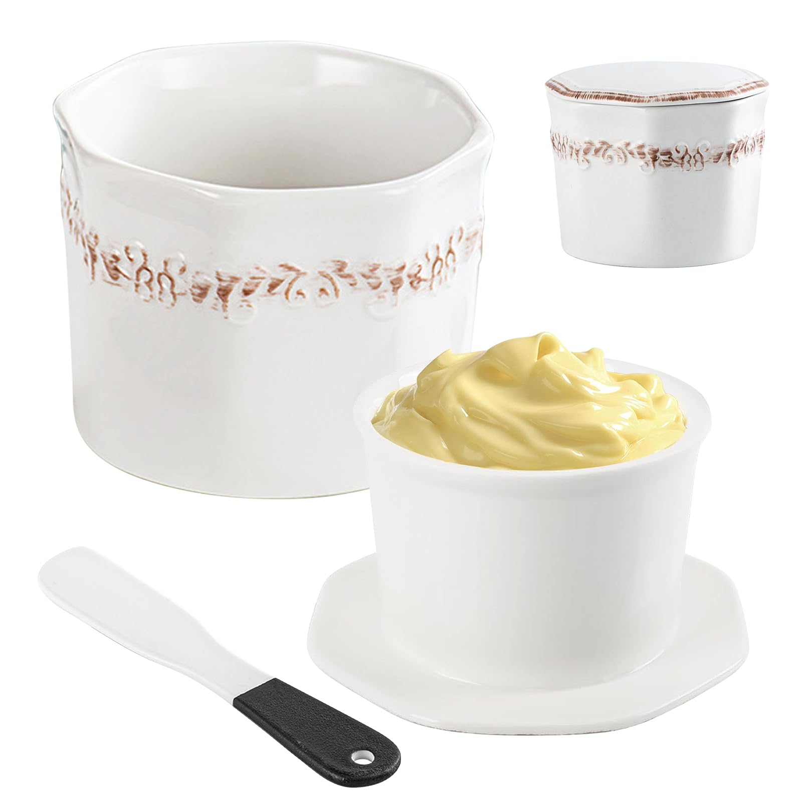 Beurrier En Céramique, Cloche à Beurre, Français Avec Couvercle, En Porcelaine Pour Beurre Frais Aromatisé, Texture Bleue De Qualité Supérieure