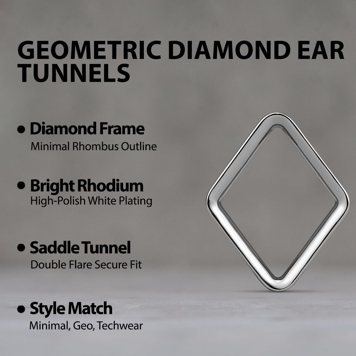 ERKUOO Minimalist Rhombus Ear Gauges Tunnels Geometric Hollow Diamond Shape Ear Saddles Plugs for Stretched Ears High Polished Gold and Silver Tone Body Piercing Jewelry for Men Women 0g to 5/8 Inch