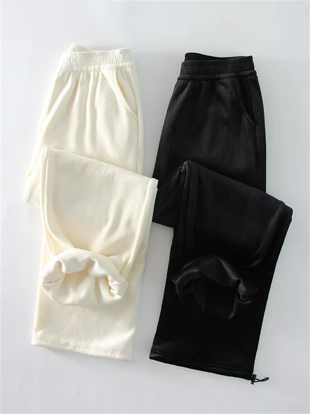 Warme Cordhose für Damen, hohe Taille, dicke Fleece-Hose, lockere Fleece-Hose