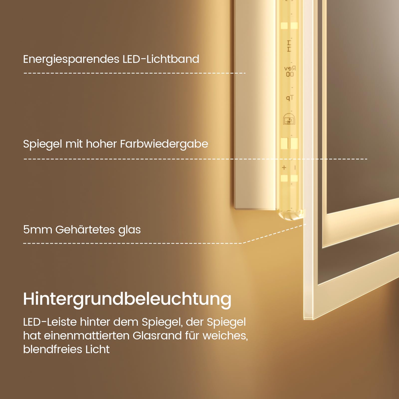 EMKE Badspiegel mit Beleuchtung 50x70cm, Badezimmerspiegel mit Warmweiß Licht 3000K, Wandschalter, badezimmerspiegel mit licht ideal für Badezimmer