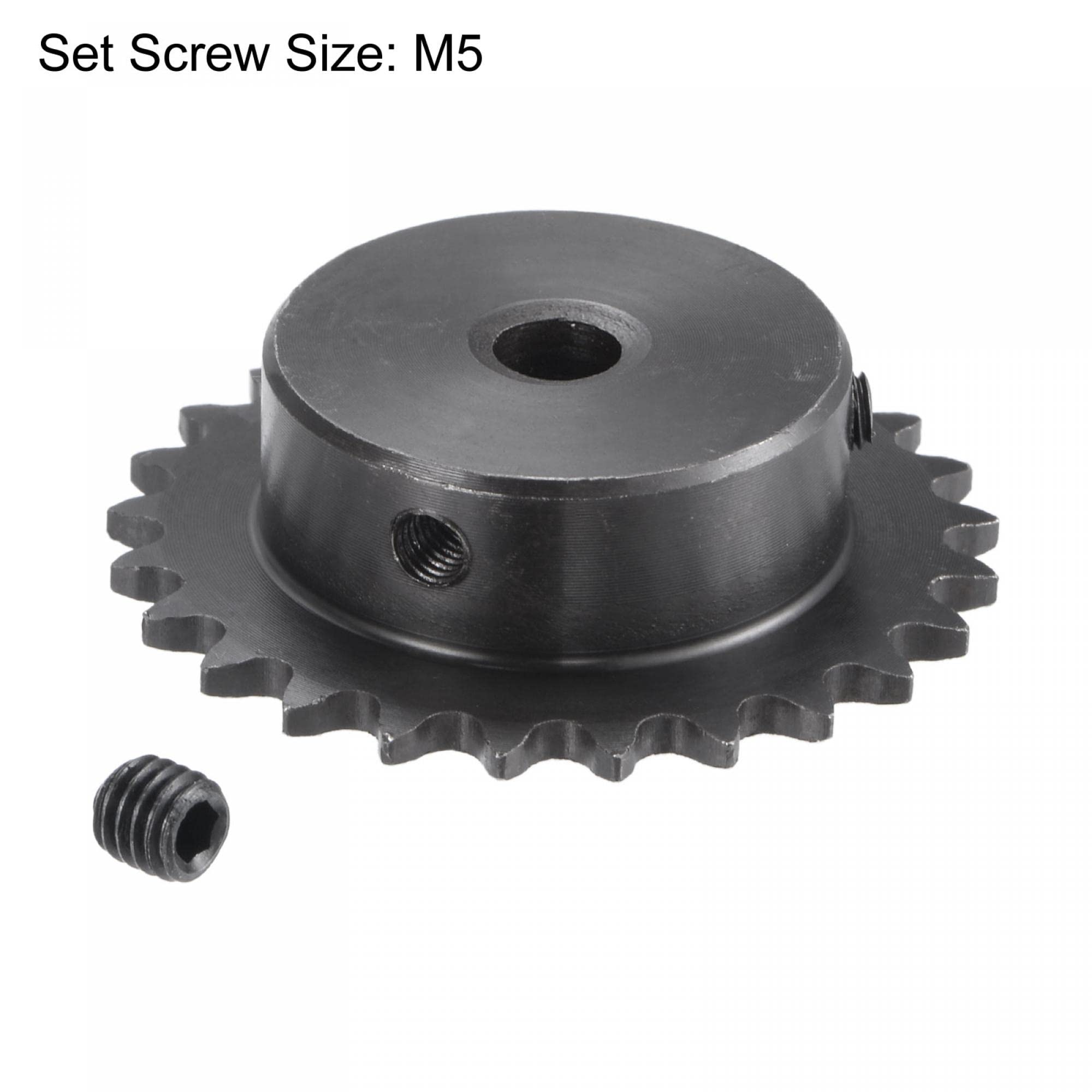 uxcell 25 Tooth Roller Sprocket B Type, #25 Chain, Single Strand 1/4" Pitch, 8mm Bore Black Oxide C45 Carbon Steel with Set Screws for ISO 04C — Amazon image 3