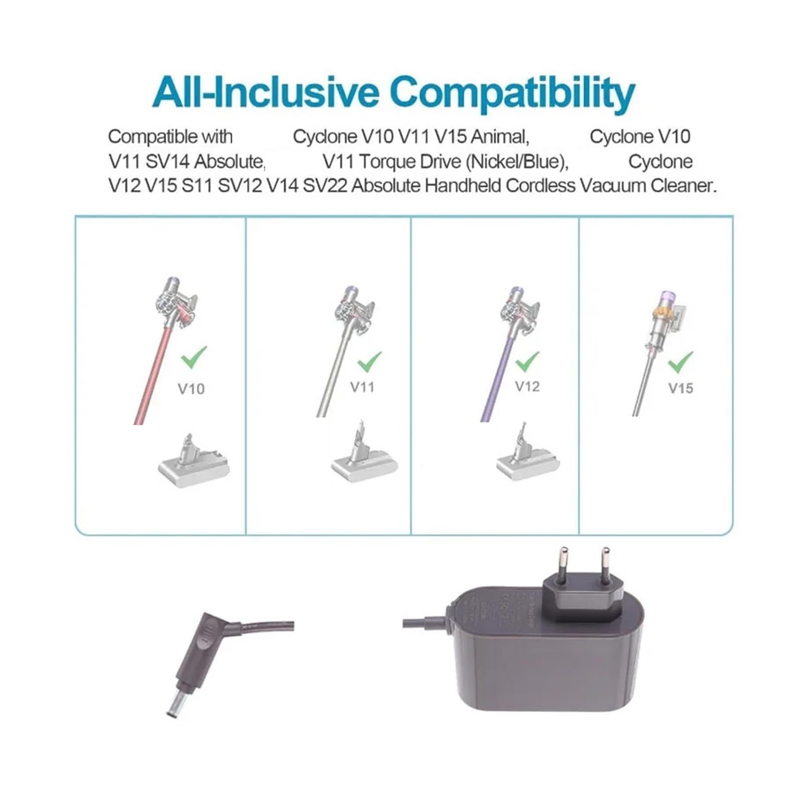 Caricabatterie Per Aspirapolvere, Compatibile Con Dyson, V10 V11 V12 V15, Adattatore Di Alimentazione Batteria 30.45V 1.1A