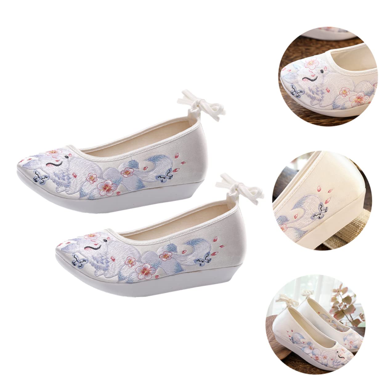 Scarpe Ricamate Scarpe Cinesi Scarpe da Donna Chinese Shoes Scarpe Vintage Sandalo con Zeppa Scarpe Etniche in Panno di Seta Scarpe di Seta Femminili Cotone Bianca
