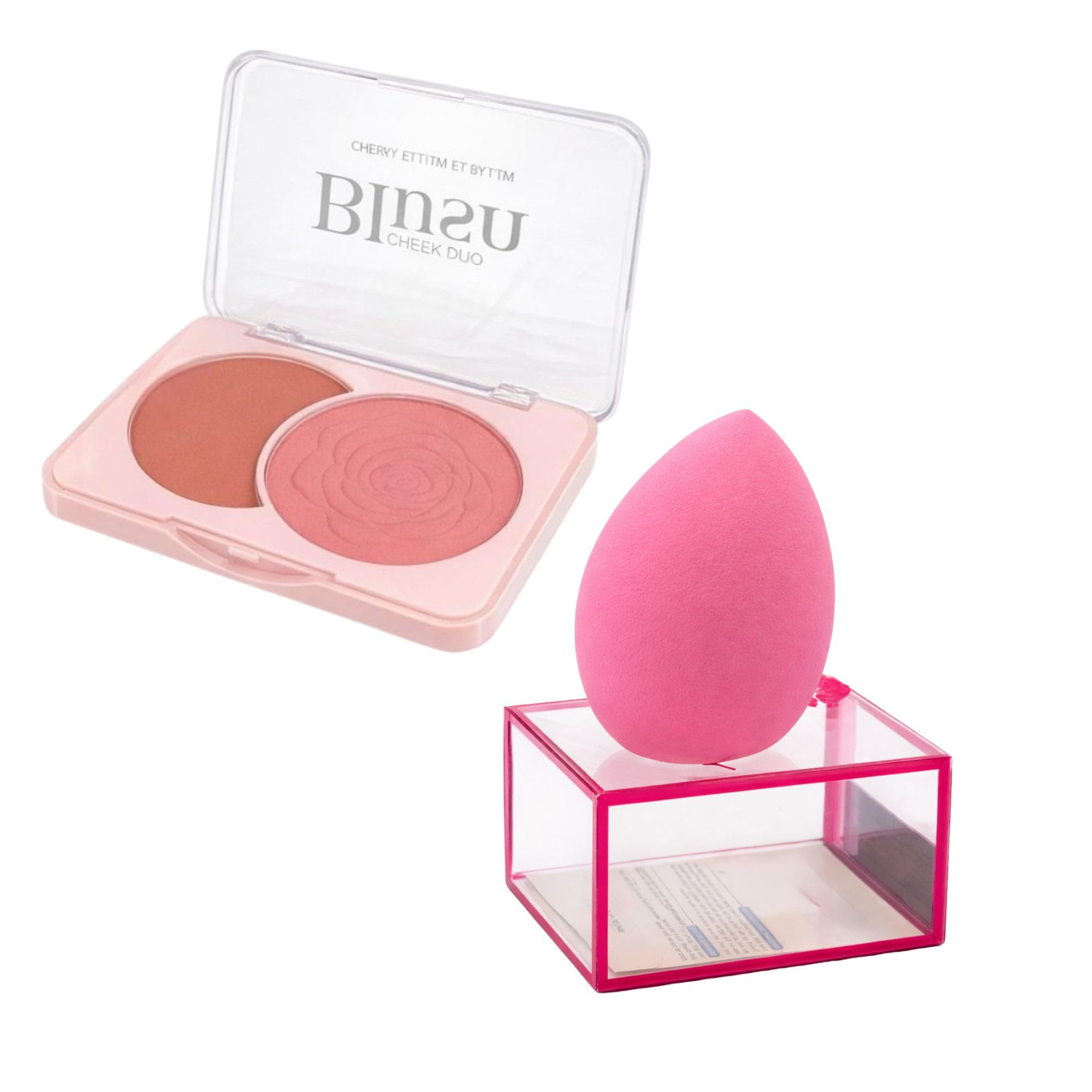 2-in-1 Matte & Shimmer Blush Duo Palette with Professional Beauty Blender and Travel Case – Long-Wear Pigmented Cheek Color Set for a Natural Glow – Rose Embossed Compact & Pink Makeup Sponge (2-Piece Kit)-image-34