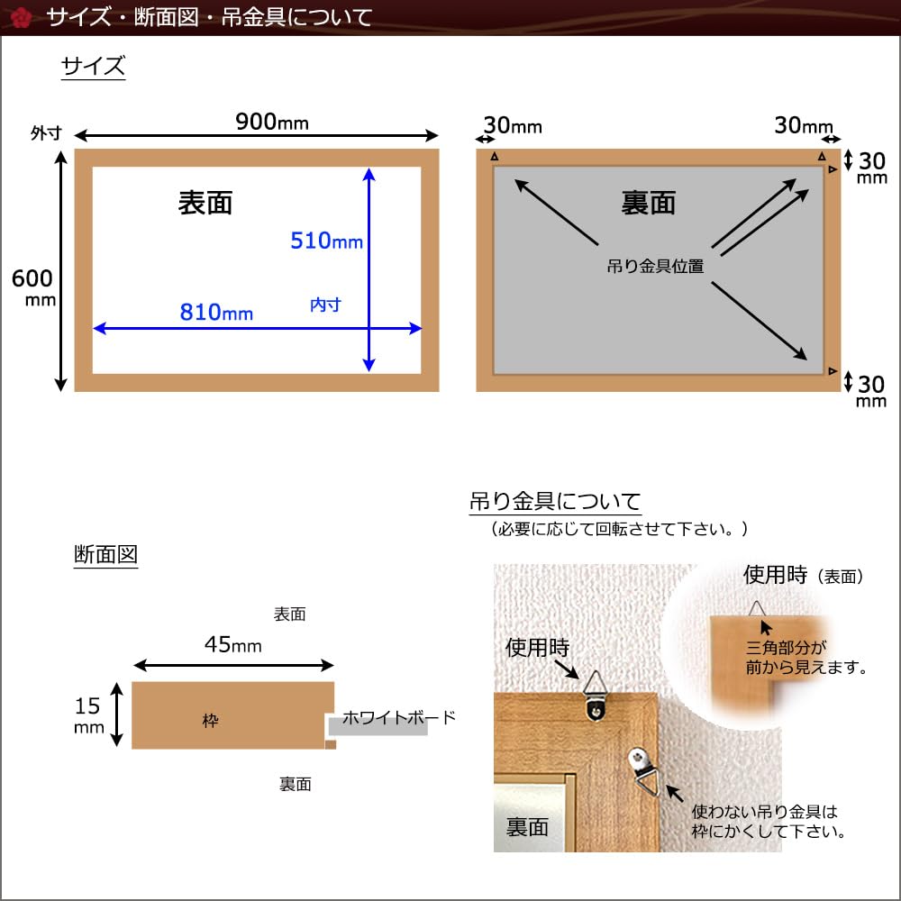 Amazon.co.jp: マグネットも使える 木枠付き 木製 ホワイトボード
