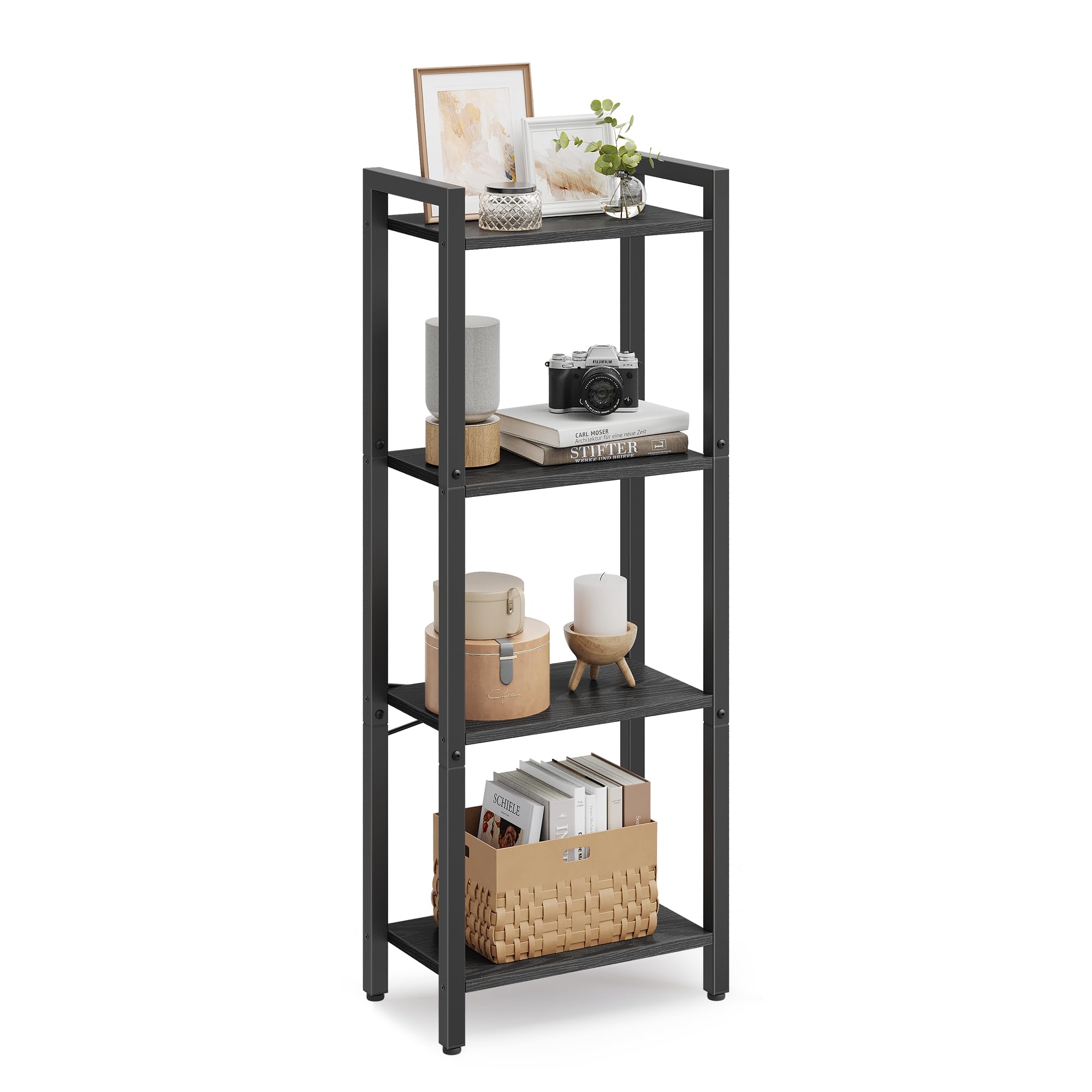VASAGLE 4-Tier Bookshelf - Industrial Steel Frame, Ebony Bla