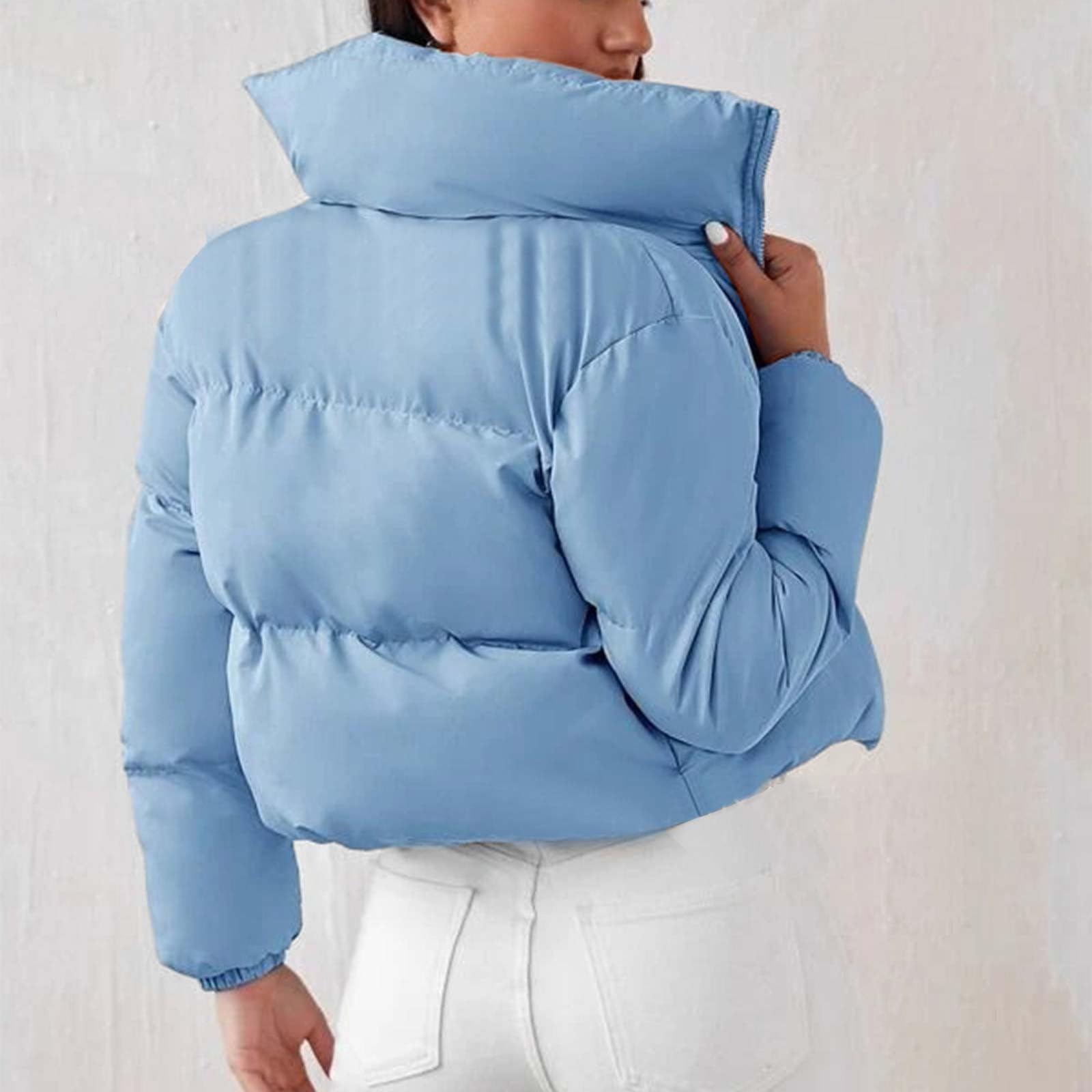 Genérico Abrigo Invierno Mujer Plumon,Chaqueta Corta De Invierno Para Mujer Manga Larga Cuello Con Cremallera Abrigo Corto
