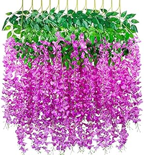 SMALUCK Artificial Wisteria Flowers Vine Fake Wisteria Garland Hanging Flowers for Wedding Garden Home Party Decorations, White