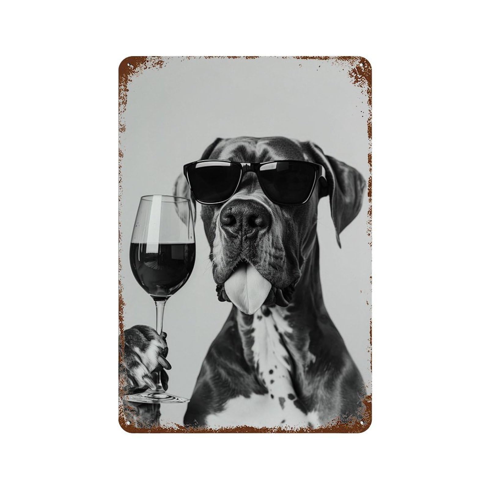 xiaoxiaoshen Great Dane Holding Wine Wall Art Wall Decor Art Metal Tin Poster Modern Home Decor Art Home Bar Shop Decorations Vintage Sign 30x20cm