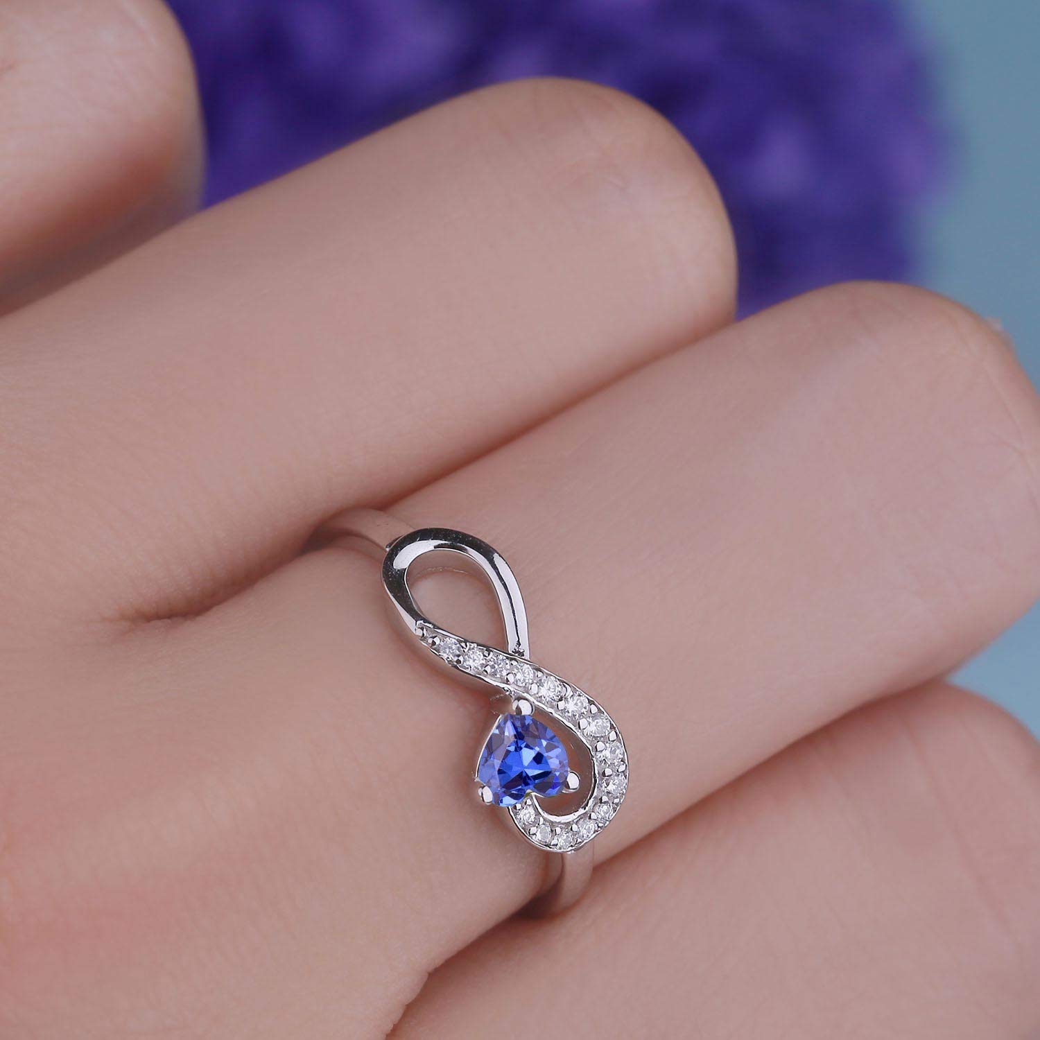 JO WISDOM Mujer Anillo Infinito de Compromiso de Plata 925 Mujer con Circonita 3A,Anillo Piedra de Nacimiento
